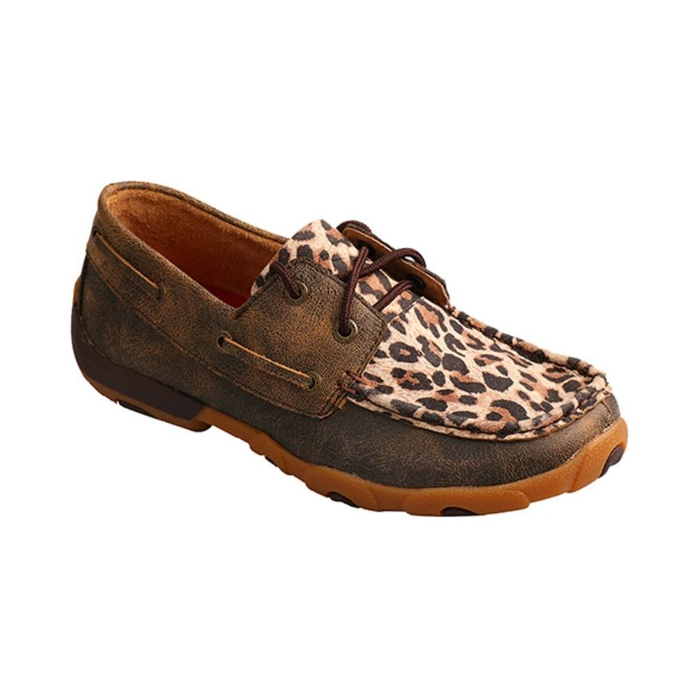 Twisted X Women's Driving Mocs Shoes Brown Leather Cheetah Leopard Print 8.5M